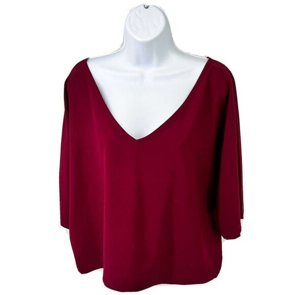 New Cupcakes and Cashmere Red Maroon Boxy V Neck Top Shirt 1/2 Dolman Sleeves - Picture 12 of 12